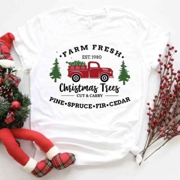 Julia A Other - Farm Fresh Christmas Trees Red Truck Holiday Party Fan Gift Graphic T-Shirt 05